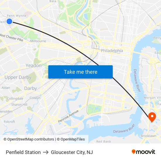 Penfield Station to Gloucester City, NJ map