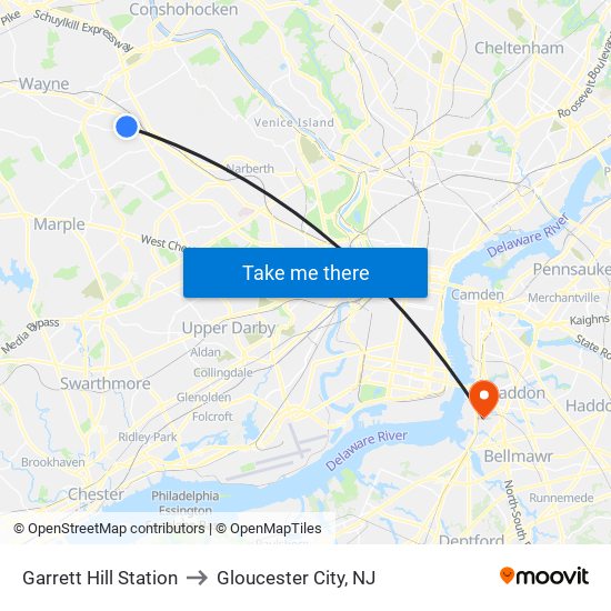 Garrett Hill Station to Gloucester City, NJ map