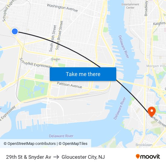 29th St & Snyder Av to Gloucester City, NJ map