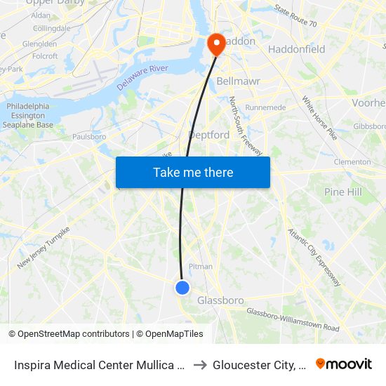 Inspira Medical Center Mullica Hill to Gloucester City, NJ map