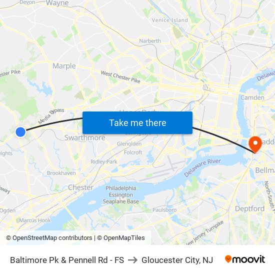 Baltimore Pk & Pennell Rd - FS to Gloucester City, NJ map