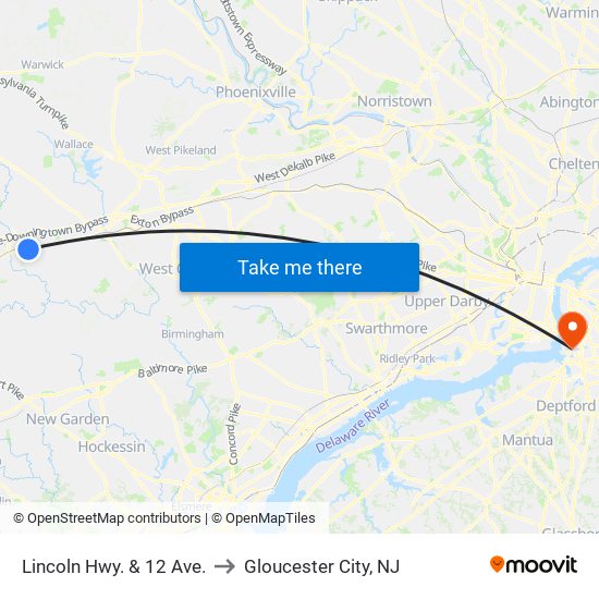 Lincoln Hwy. & 12 Ave. to Gloucester City, NJ map