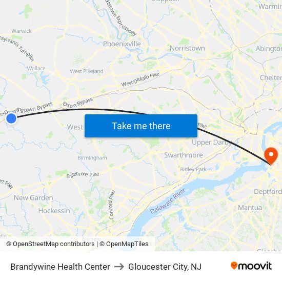Brandywine Health Center to Gloucester City, NJ map
