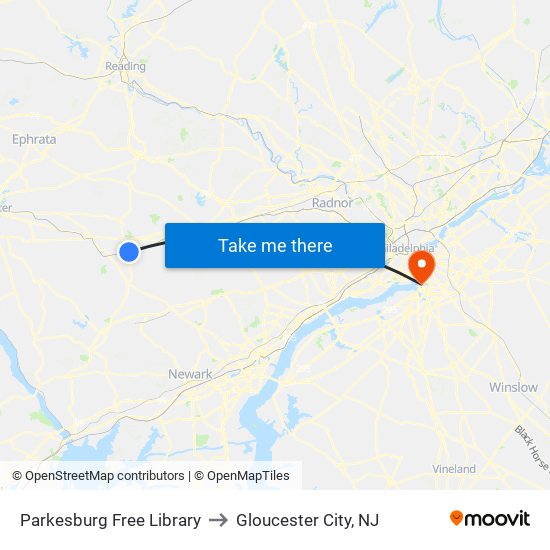 Parkesburg Free Library to Gloucester City, NJ map