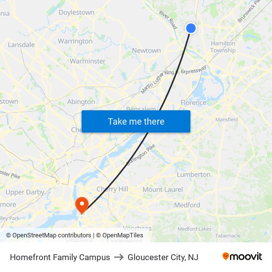 Homefront Family Campus to Gloucester City, NJ map