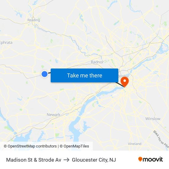 Madison St & Strode Av to Gloucester City, NJ map