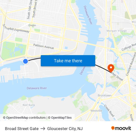 Broad Street Gate to Gloucester City, NJ map