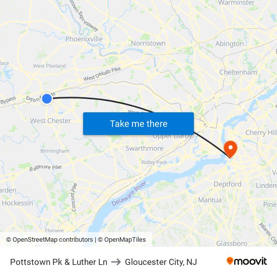 Pottstown Pk & Luther Ln to Gloucester City, NJ map