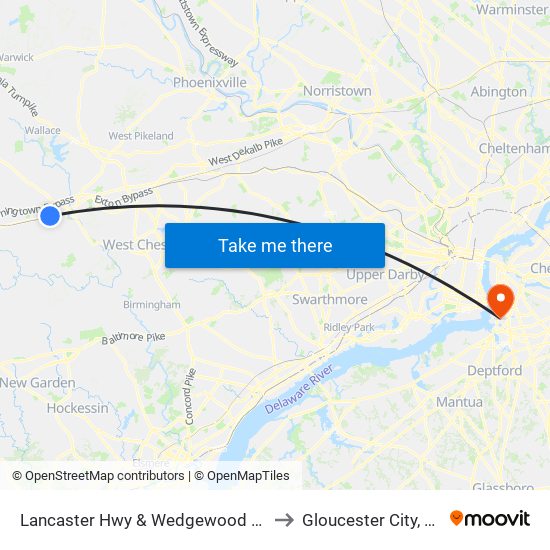 Lancaster Hwy & Wedgewood Rd to Gloucester City, NJ map