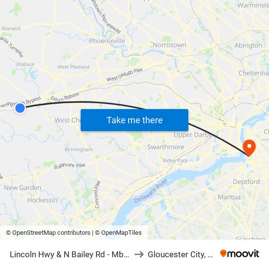 Lincoln Hwy & N Bailey Rd - Mbns to Gloucester City, NJ map