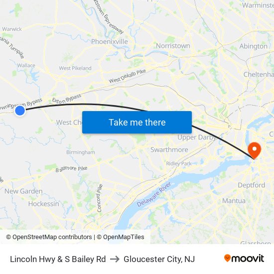 Lincoln Hwy & S Bailey Rd to Gloucester City, NJ map