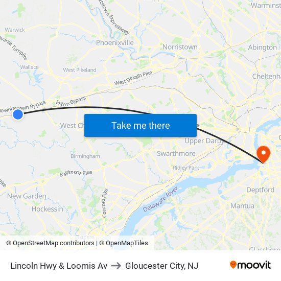 Lincoln Hwy & Loomis Av to Gloucester City, NJ map