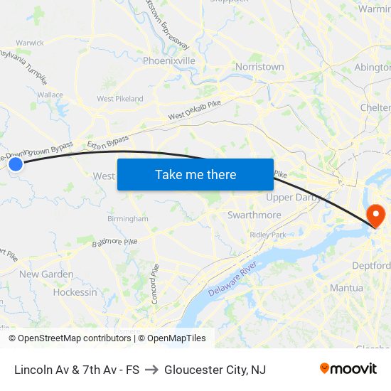 Lincoln Av & 7th Av - FS to Gloucester City, NJ map