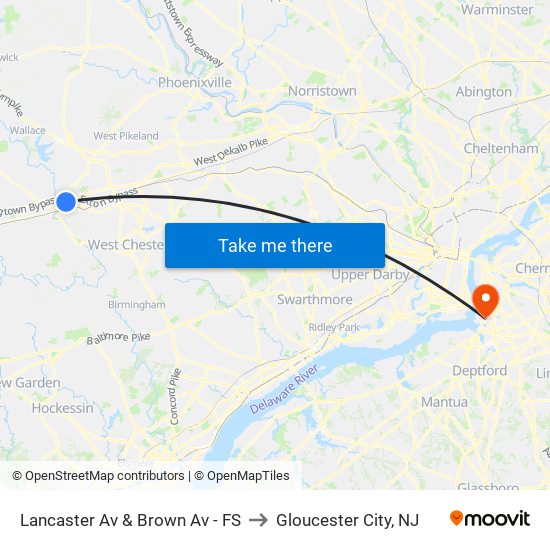 Lancaster Av & Brown Av - FS to Gloucester City, NJ map