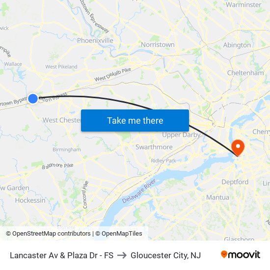 Lancaster Av & Plaza Dr - FS to Gloucester City, NJ map