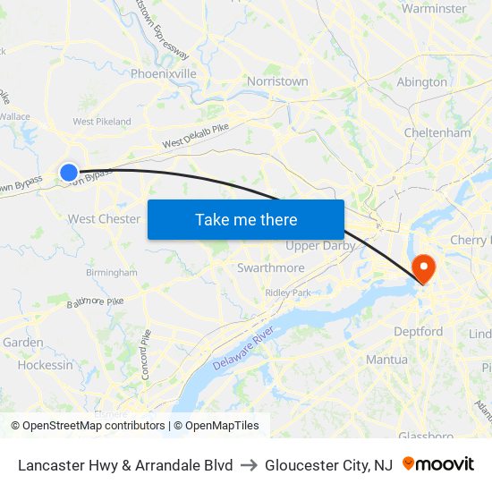Lancaster Hwy & Arrandale Blvd to Gloucester City, NJ map