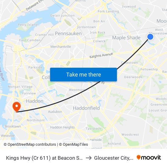 Kings Hwy (Cr 611) at Beacon Street to Gloucester City, NJ map