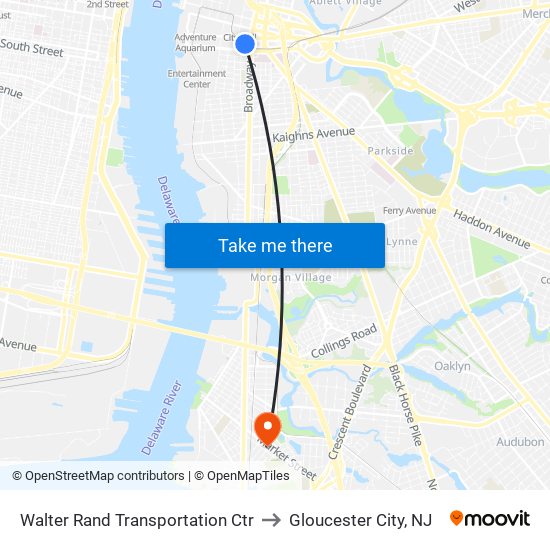 Walter Rand Transportation Ctr to Gloucester City, NJ map