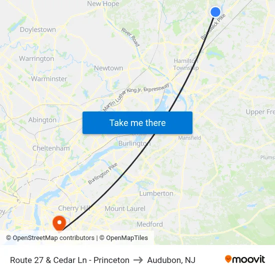 Route 27 & Cedar Ln - Princeton to Audubon, NJ map