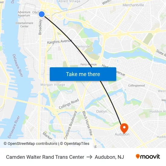 Camden Walter Rand Trans Center to Audubon, NJ map