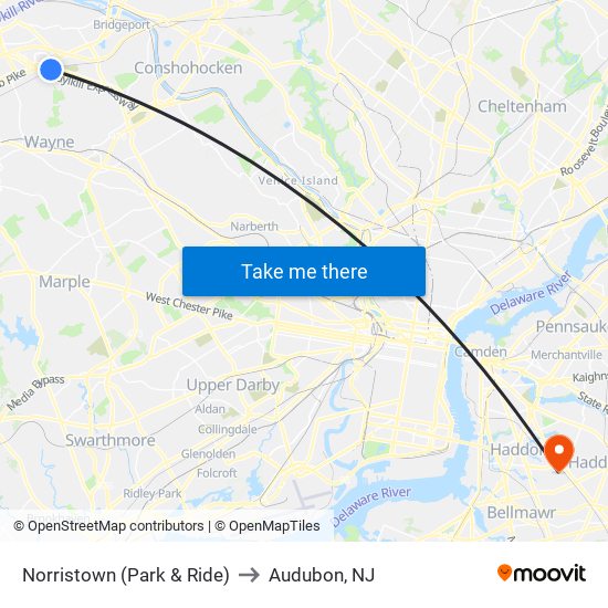 Norristown (Park & Ride) to Audubon, NJ map