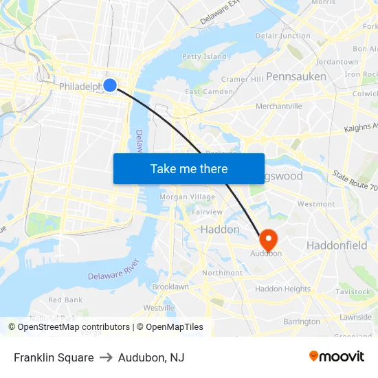 Franklin Square to Audubon, NJ map