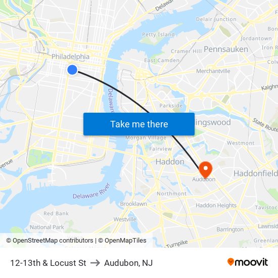 12-13th & Locust St to Audubon, NJ map