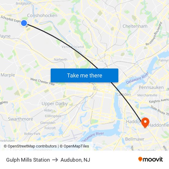 Gulph Mills Station to Audubon, NJ map