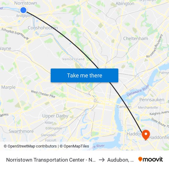 Norristown Transportation Center - Nhsl to Audubon, NJ map