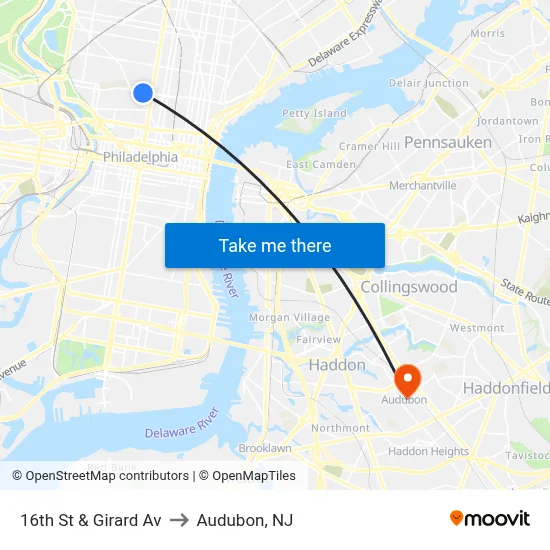 16th St & Girard Av to Audubon, NJ map