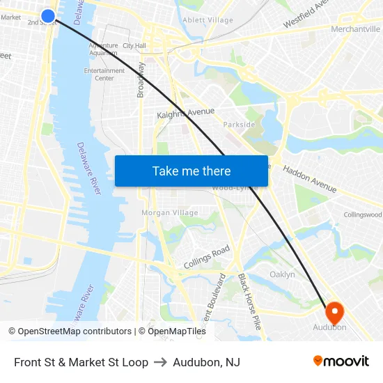Front St & Market St Loop to Audubon, NJ map