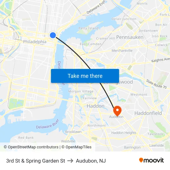 3rd St & Spring Garden St to Audubon, NJ map