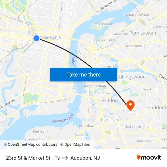 23rd St & Market St - Fs to Audubon, NJ map