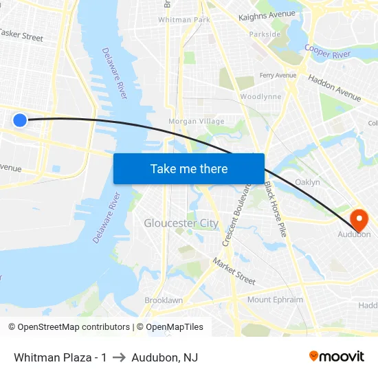 Whitman Plaza - 1 to Audubon, NJ map