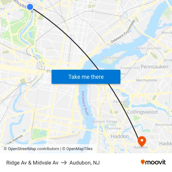 Ridge Av & Midvale Av to Audubon, NJ map