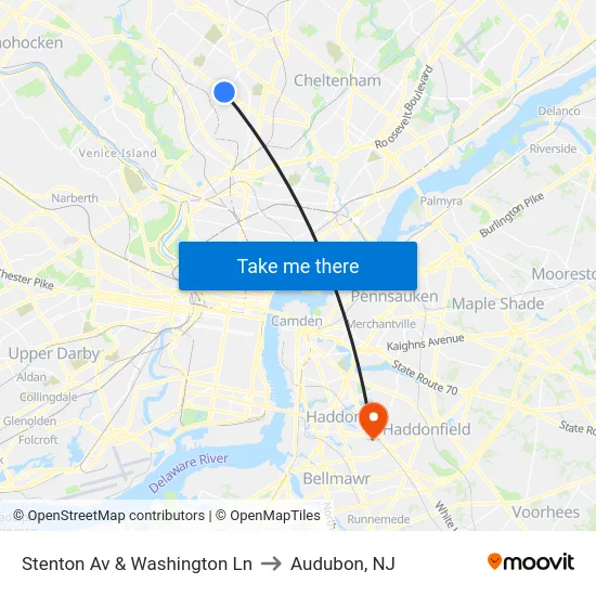 Stenton Av & Washington Ln to Audubon, NJ map