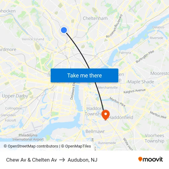 Chew Av & Chelten Av to Audubon, NJ map