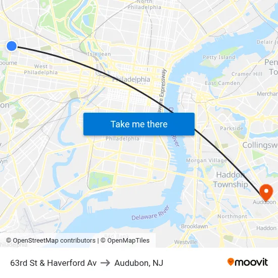 63rd St & Haverford Av to Audubon, NJ map