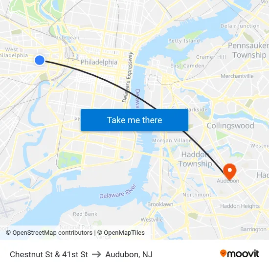 Chestnut St & 41st St to Audubon, NJ map