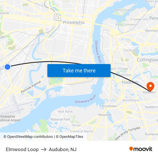 Elmwood Loop to Audubon, NJ map