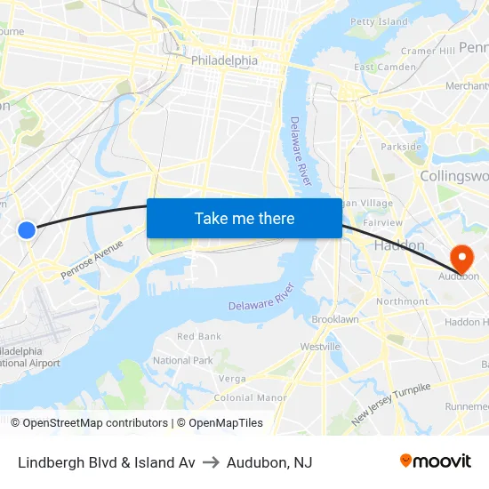 Lindbergh Blvd & Island Av to Audubon, NJ map