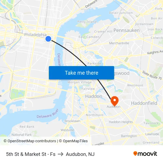 5th St & Market St - Fs to Audubon, NJ map
