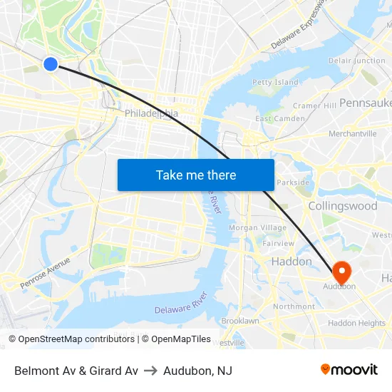 Belmont Av & Girard Av to Audubon, NJ map