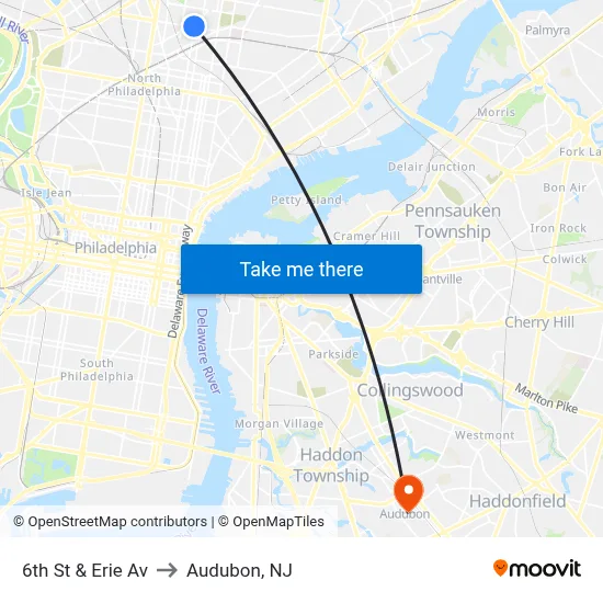 6th St & Erie Av to Audubon, NJ map