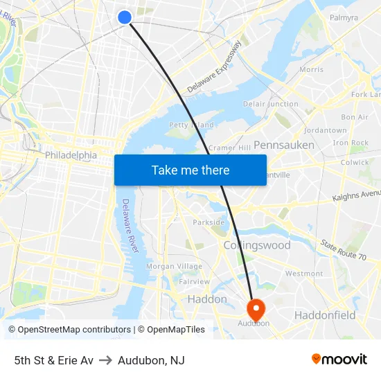 5th St & Erie Av to Audubon, NJ map