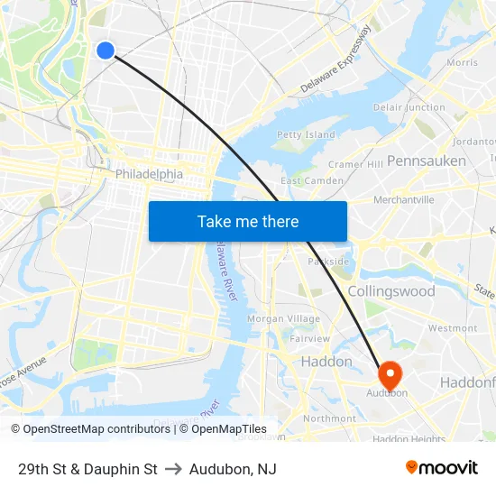 29th St & Dauphin St to Audubon, NJ map