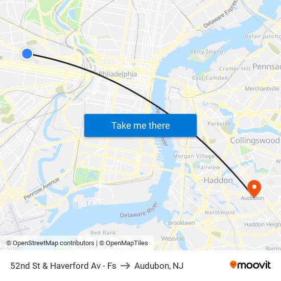 52nd St & Haverford Av - Fs to Audubon, NJ map
