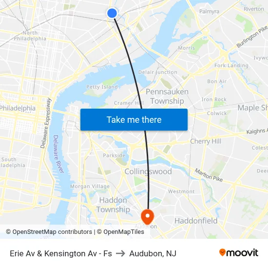 Erie Av & Kensington Av - Fs to Audubon, NJ map