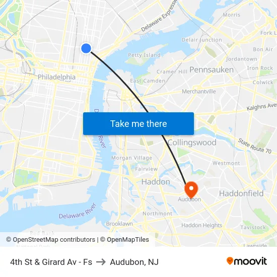 4th St & Girard Av  - Fs to Audubon, NJ map