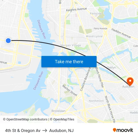 4th St & Oregon Av to Audubon, NJ map